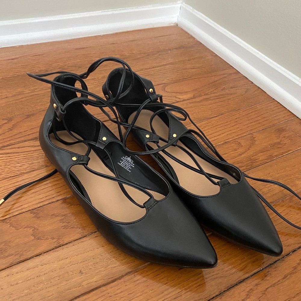 Black Ankle Wrap Flats